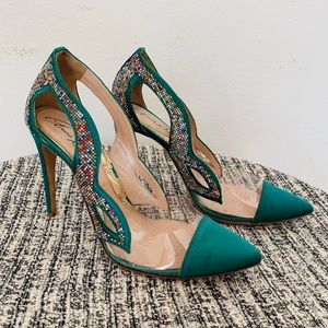 Green Satin Heels